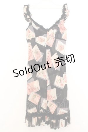 画像: JESUS DIAMANTE / ジュリエットワンピース 42 トランプ薔薇柄黒 O-26-01-11-012-JE-OP-OW-OS