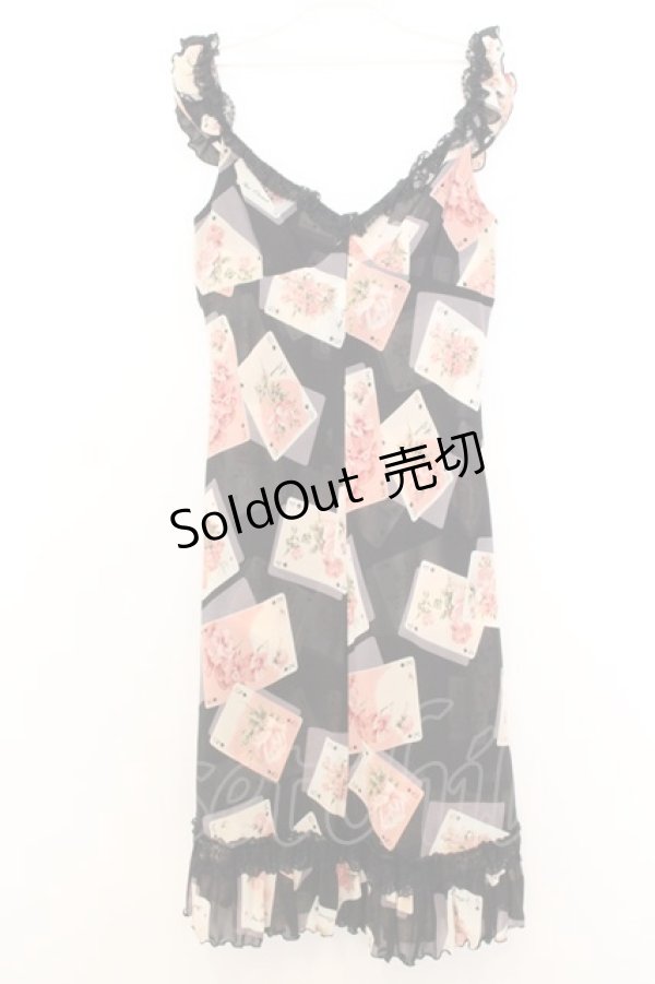画像1: JESUS DIAMANTE / ジュリエットワンピース 42 トランプ薔薇柄黒 O-26-01-11-012-JE-OP-OW-OS (1)