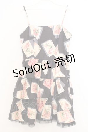 画像: JESUS DIAMANTE / バックリボンミニーワンピ 42 トランプ薔薇柄黒 O-26-01-11-013-JE-OP-OW-OS