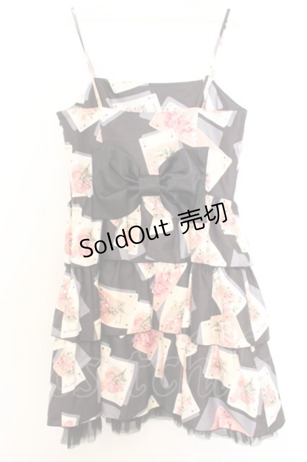 画像2: JESUS DIAMANTE / バックリボンミニーワンピ 42 トランプ薔薇柄黒 O-26-01-11-013-JE-OP-OW-OS (2)