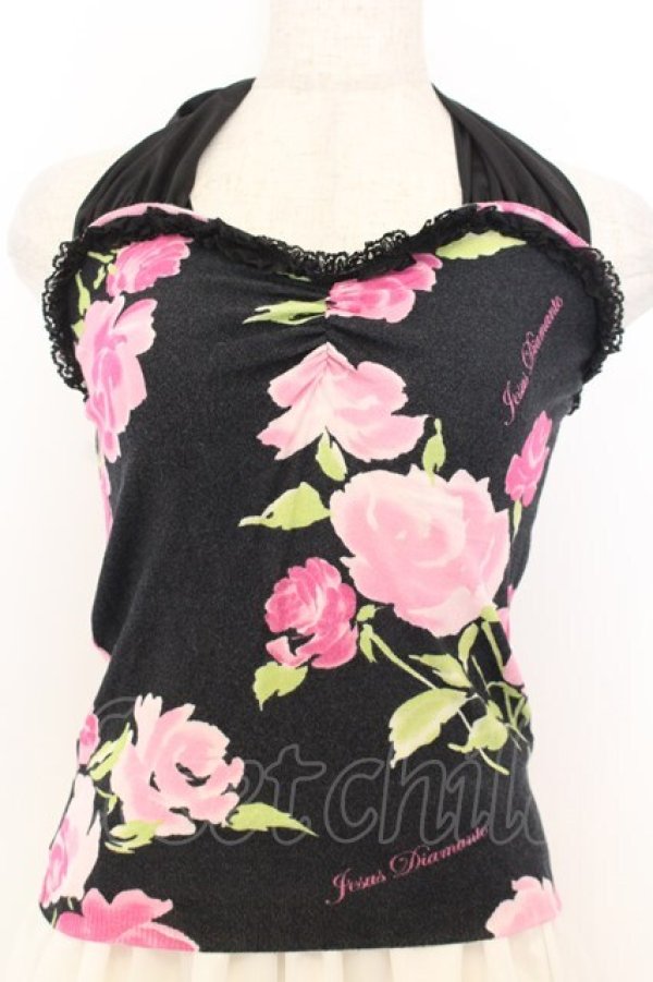 画像1: JESUS DIAMANTE / ぼかし薔薇リボンキャミ 38 ぼかし薔薇柄黒 O-26-01-11-021-JE-OP-OW-OS (1)