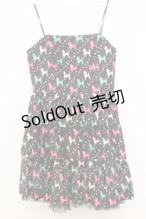 画像: JESUS DIAMANTE / バックリボンミニーワンピ 42 プードル柄黒 O-26-01-11-022-JE-OP-OW-OS