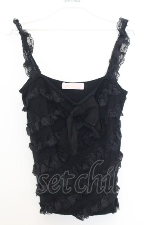 画像1: JESUS DIAMANTE / フリルニットキャミソール  クロ O-26-01-11-026-JE-TO-OW-OS (1)