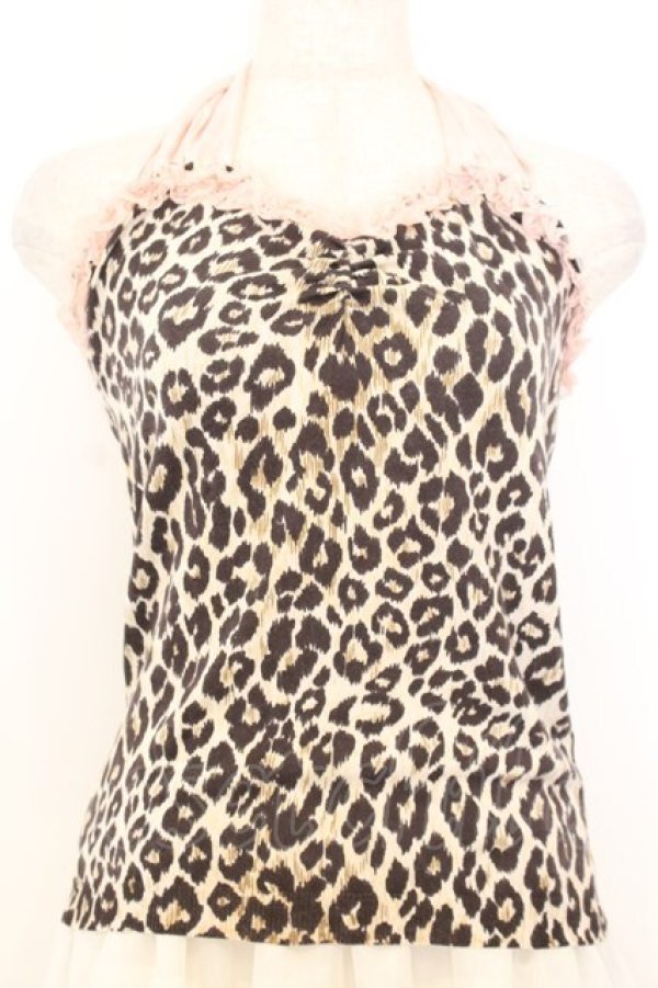 画像1: JESUS DIAMANTE / ホルターリボンキャミソール 40 ヒョウ柄ベージュ×ピンク O-26-01-11-030-JE-TO-OW-OS (1)