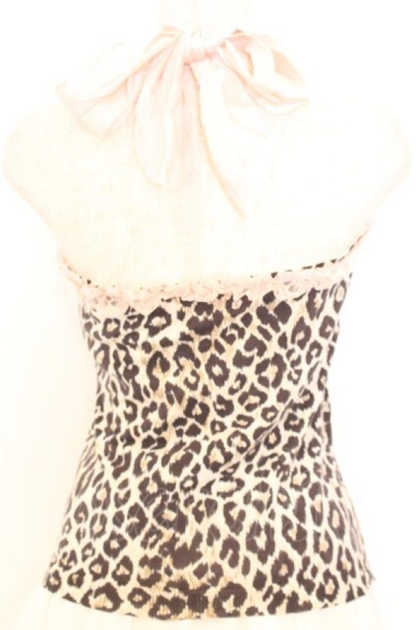 画像2: JESUS DIAMANTE / ホルターリボンキャミソール 40 ヒョウ柄ベージュ×ピンク O-26-01-11-030-JE-TO-OW-OS (2)