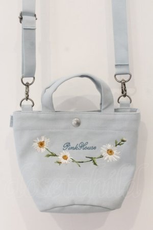 画像: PINK HOUSE / マーガレットブーケ刺繍ミニトートポシェット  サックス O-26-01-12-001-LO-BG-IG-ZT501