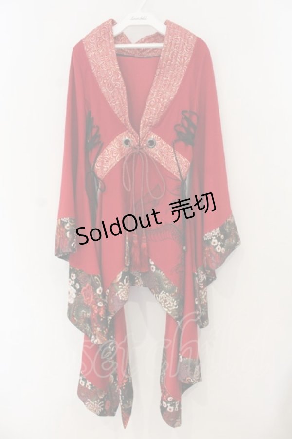 画像1: Qutie Frash / 和柄切替着物ロングカーディガン  レッド O-26-01-12-038-QU-JA-YM-OS (1)