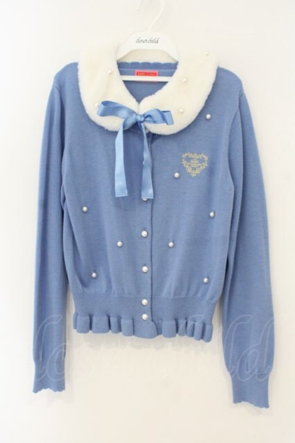 画像1: BABY,THE STARS SHINE BRIGHT / ファー衿付きパールカーディガン  ブルー O-26-01-12-041-BA-TO-IG-OS (1)
