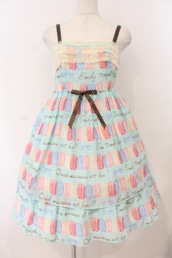 画像1: Emily Temple cute / マカロンプリントノースリーブワンピース  サックス O-26-01-12-050-ET-OP-IG-OS (1)