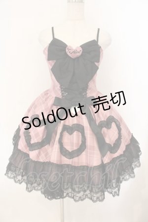 画像: Black Shamrock / チェック×ハートビッグリボンジャンパースカート M ピンク×クロ O-26-01-12-052-0-OP-OW-OS
