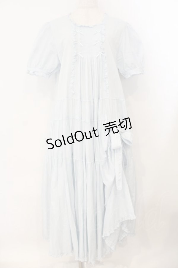 画像1: PINK HOUSE / たくし上げリボン付きローンワンピース  サックス O-26-01-12-054-LO-OP-IG-OS (1)