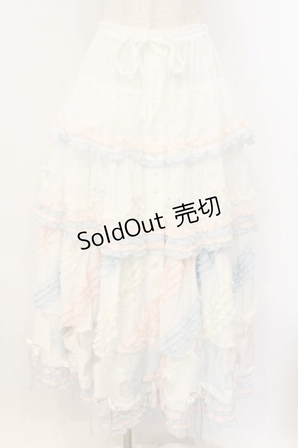 画像1: PINK HOUSE / 星形ワッペン付き配色フリルスカート  シロ×ピンク×サックス O-26-01-12-056-LO-SK-IG-OS (1)