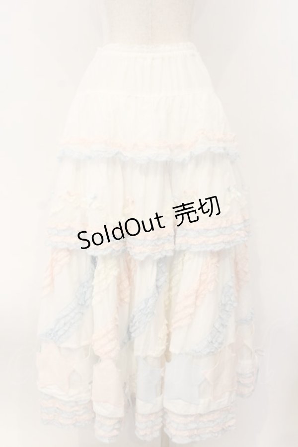 画像6: PINK HOUSE / 星形ワッペン付き配色フリルスカート  シロ×ピンク×サックス O-26-01-12-056-LO-SK-IG-OS (6)