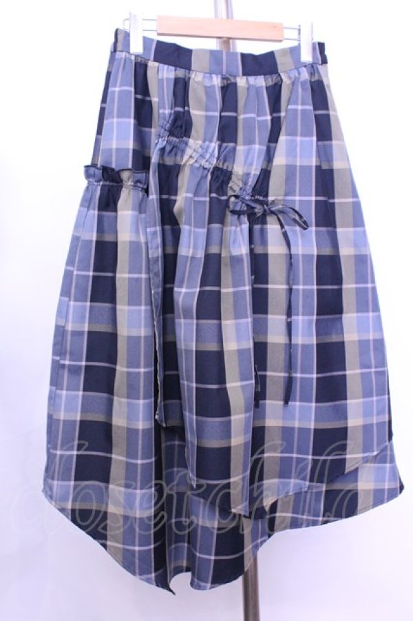 画像1: axes femme / マドラスチェックドロストスカート  ブルー O-26-01-12-1042-AX-SK-IG-OS (1)