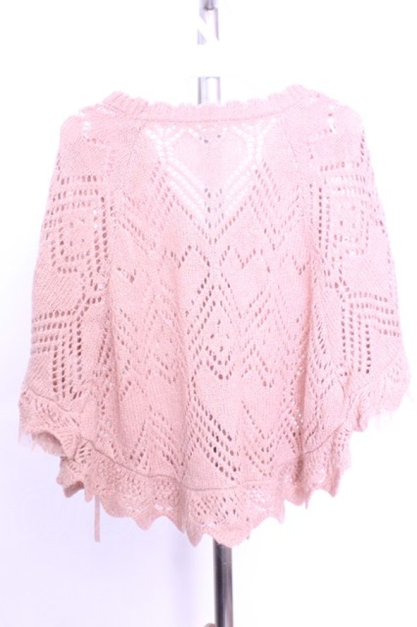 画像3: axes femme / ハート透かし編みポンチョ  ピンクベージュ O-26-01-12-1046-AX-TO-IG-OS (3)