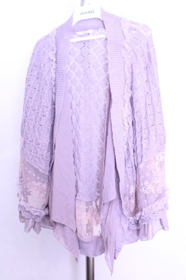 画像1: axes femme / レース使いフリルニットポンチョカーデ  ラベンダー O-26-01-12-1047-AX-TO-IG-OS (1)