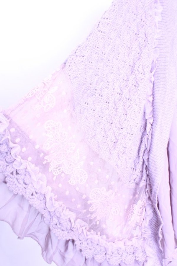 画像2: axes femme / レース使いフリルニットポンチョカーデ  ラベンダー O-26-01-12-1047-AX-TO-IG-OS (2)