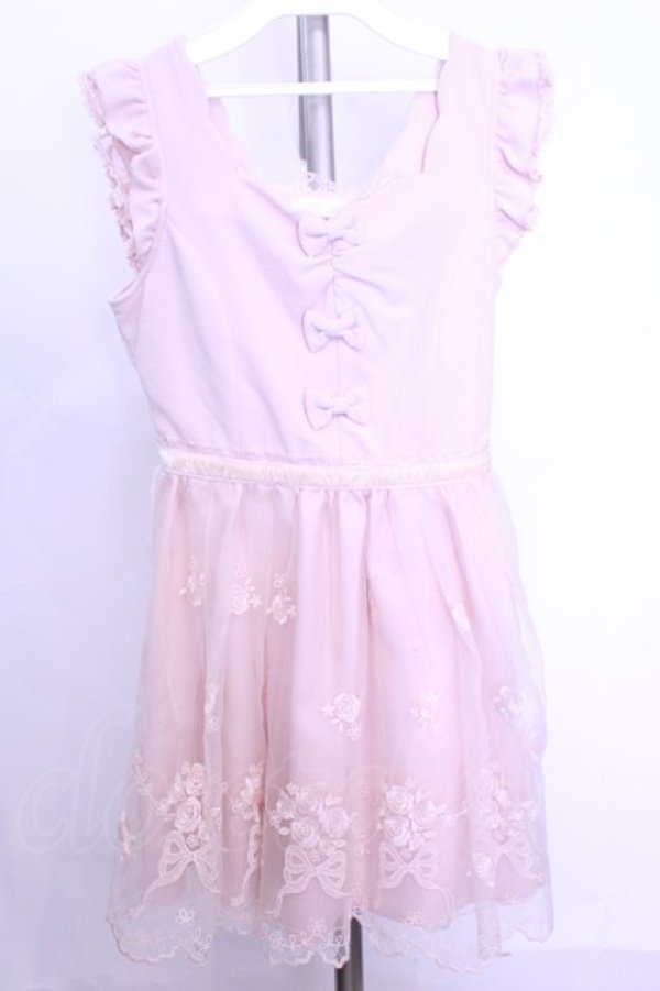 画像1: LIZ LISA / ローズリボンブーケ刺繍チュールノースリーブワンピース 0 ピンク O-26-01-12-1009-LO-OP-YM-OS (1)