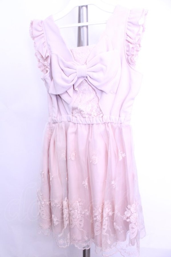 画像4: LIZ LISA / ローズリボンブーケ刺繍チュールノースリーブワンピース 0 ピンク O-26-01-12-1009-LO-OP-YM-OS (4)