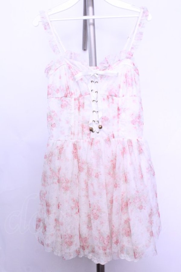 画像1: LIZ LISA / チュール花柄ビスチェ風ワンピース 0 シロｘピンク O-26-01-12-1015-LO-OP-YM-OS (1)