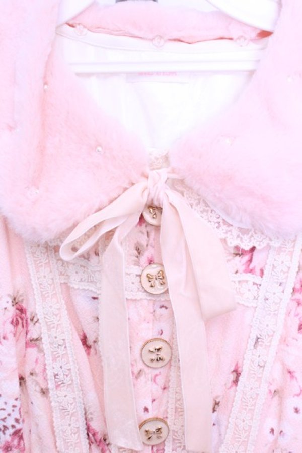 画像2: LIZ LISA / ファー襟花柄ワンピース 0 ピンクｘシロ O-26-01-12-1019-LO-OP-YM-OS (2)