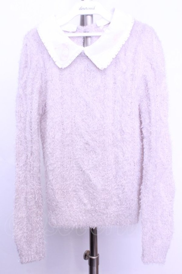 画像1: LIZ LISA / 刺繍襟ケーブル編みシャギーニットトップス 0 ラベンダー O-26-01-12-1020-LO-TO-YM-OS (1)