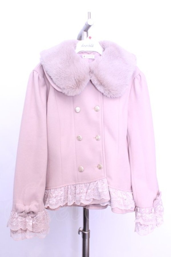 画像1: axes femme / 裾レースショートコート L ピンク O-26-01-12-1026-AX-CO-IG-OS (1)