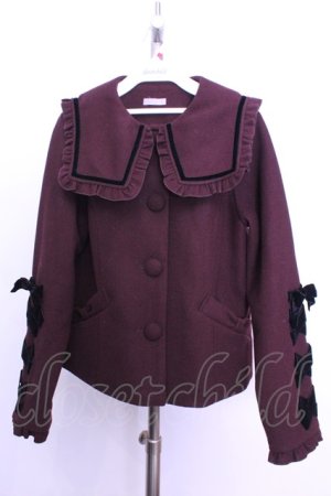 画像: axes femme Kawaii / ブラックリボンショートコート  ワイン×クロ O-26-01-12-1030-AX-CO-IG-OS