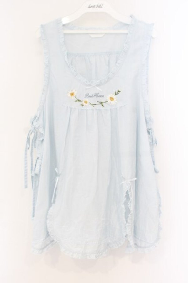 画像1: PINK HOUSE / マーガレットロゴ刺繍ローンタブリエ  サックス O-26-01-12-062-LO-TO-IG-OS (1)