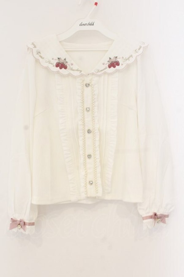 画像1: LIZ LISA / ストロベリー刺繍セーラーリブトップス  シロ O-26-01-12-068-LO-BL-OW-OS (1)