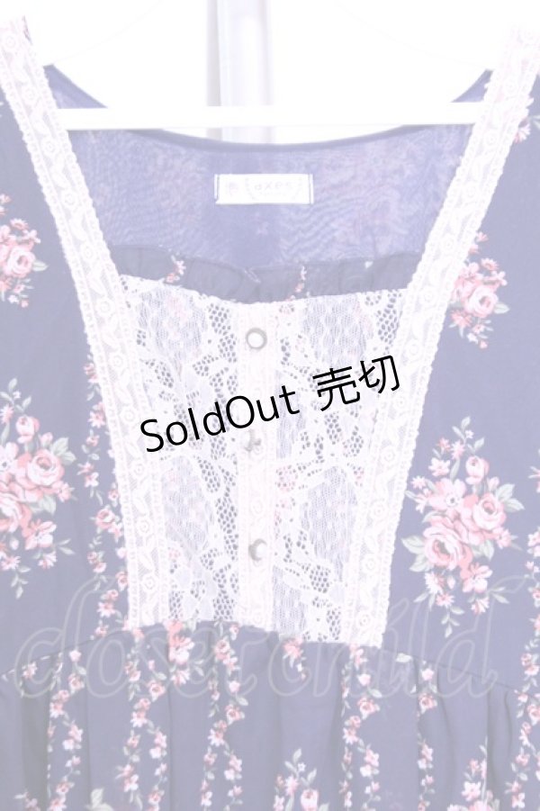 画像2: axes femme / ローズ縦ラインワンピース  ネイビー O-26-01-12-2038-AX-OP-IG-OS (2)