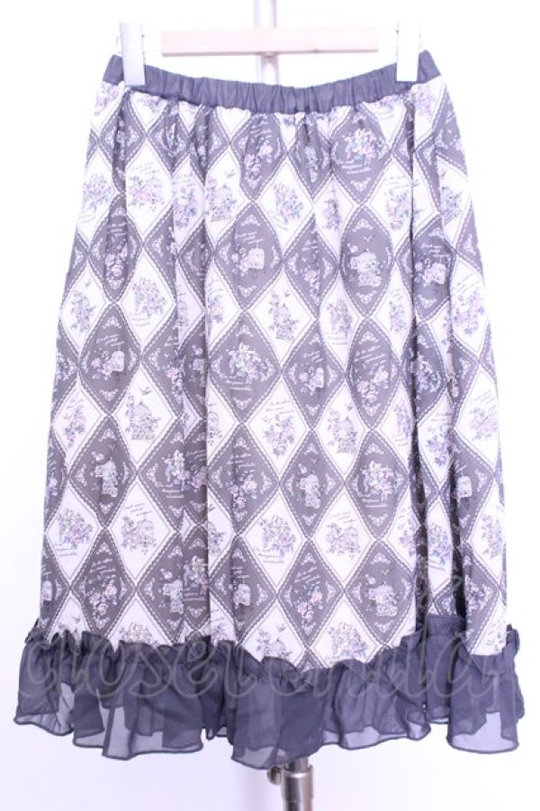 画像1: axes femme / アーガイル裾フリルスカート  グレー×アイボリー O-26-01-12-2052-AX-SK-IG-OS (1)