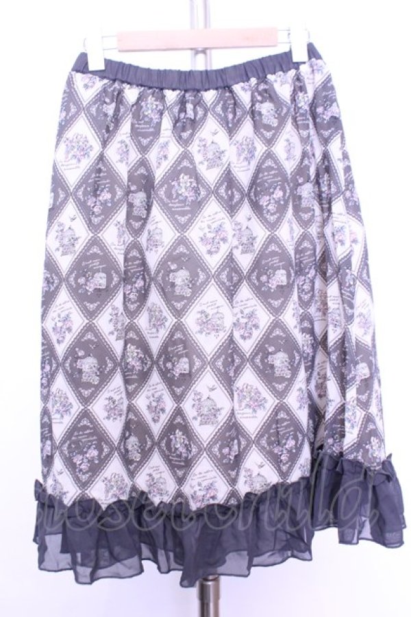 画像3: axes femme / アーガイル裾フリルスカート  グレー×アイボリー O-26-01-12-2052-AX-SK-IG-OS (3)