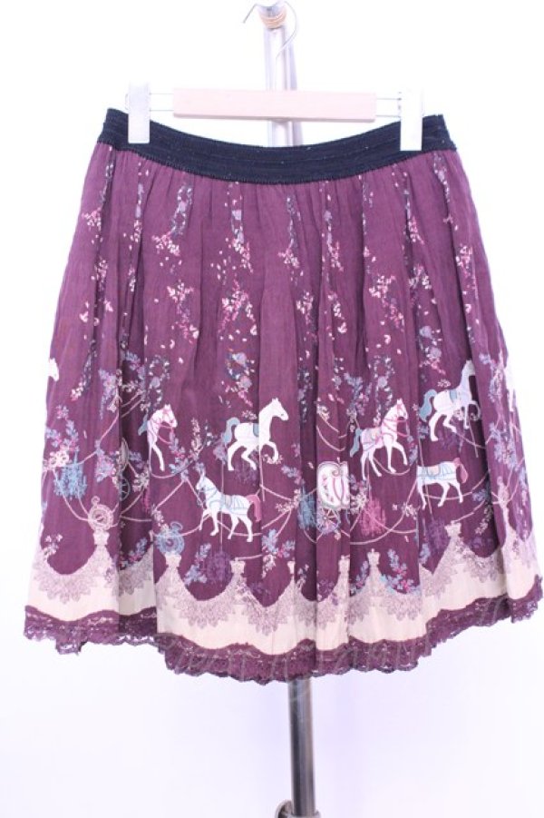 画像1: axes femme / カルーセル柄スカート  ワイン O-26-01-12-2053-AX-SK-IG-OS (1)