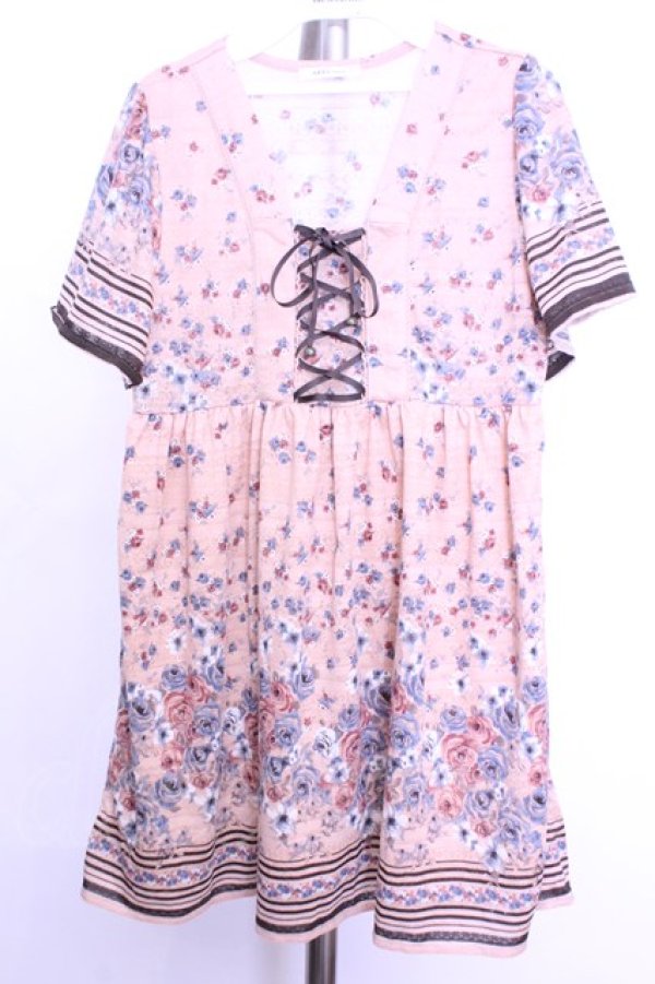 画像1: axes femme / ローズブーケ透かしレースワンピース  ピンクベージュ O-26-01-12-2006-AX-OP-IG-OS (1)