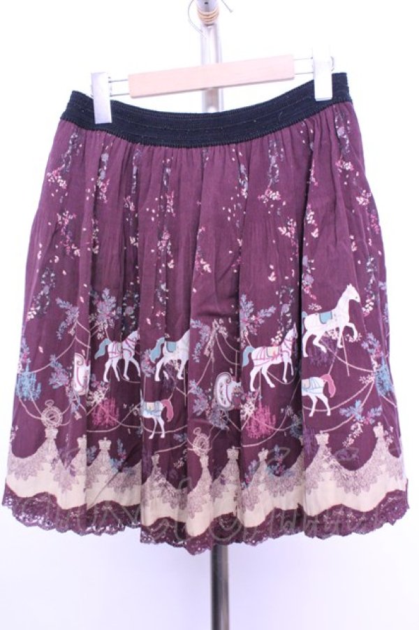 画像3: axes femme / カルーセル柄スカート  ワイン O-26-01-12-2053-AX-SK-IG-OS (3)