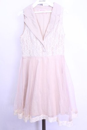 画像: axes femme / ショールカラーチュールワンピース  生成り×ベージュ O-26-01-12-2012-AX-OP-IG-ZT0114G