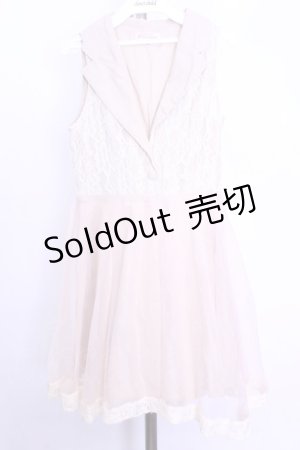 画像: axes femme / ショールカラーチュールワンピース  生成り×ベージュ O-26-01-12-2012-AX-OP-IG-ZT543