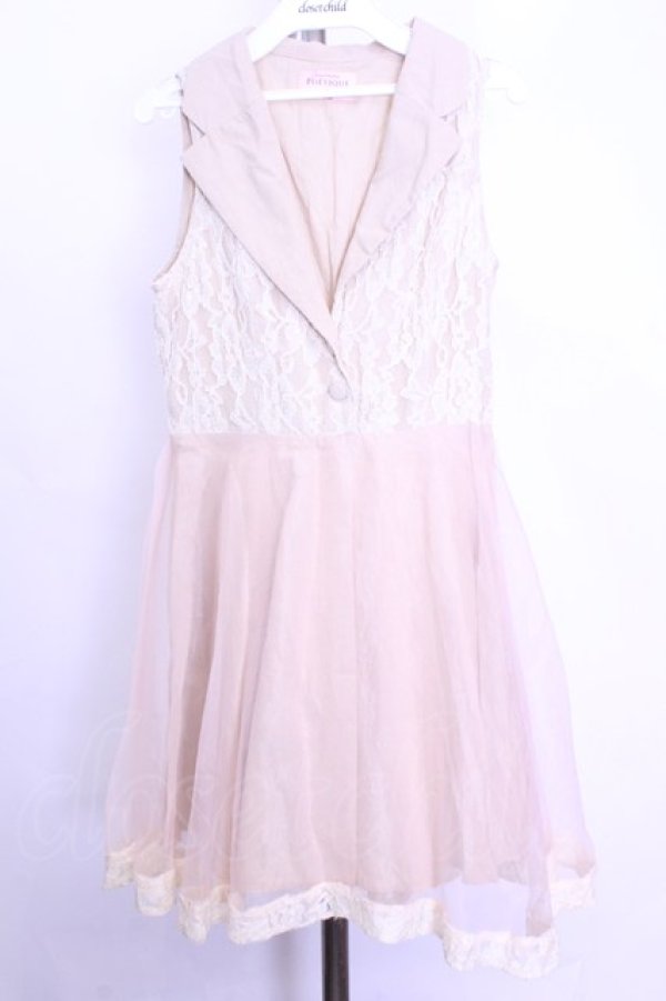 画像1: axes femme / ショールカラーチュールワンピース  生成り×ベージュ O-26-01-12-2012-AX-OP-IG-OS (1)