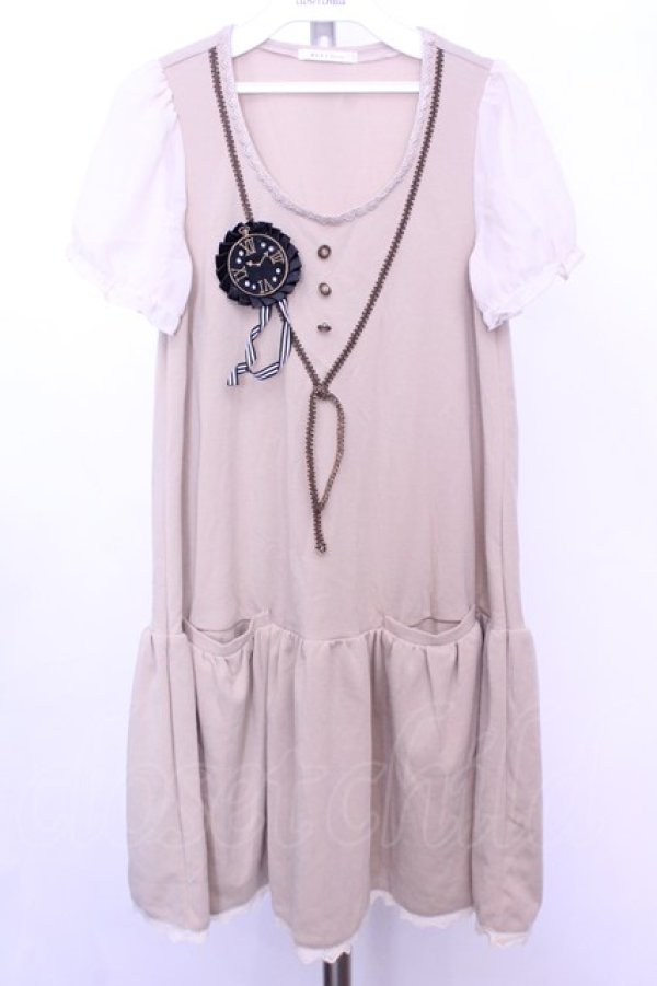 画像1: axes femme / V字ブレード&シフォン袖チュニック M ベージュ O-26-01-12-2015-AX-TO-IG-OS (1)