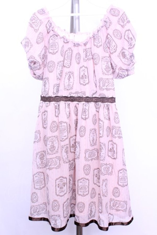 画像1: axes femme POETIQUE / ティーカップストライプワンピース M ピンク O-26-01-12-2017-AX-OP-IG-OS (1)