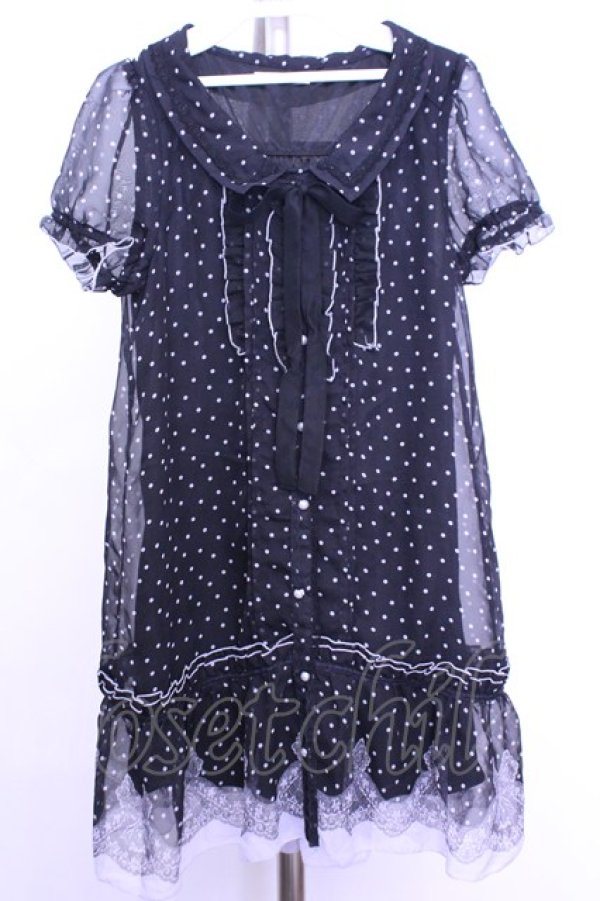 画像1: axes femme / ドットタイ付きシフォンワンピース M クロ×ラベンダー O-26-01-12-2018-AX-OP-IG-OS (1)