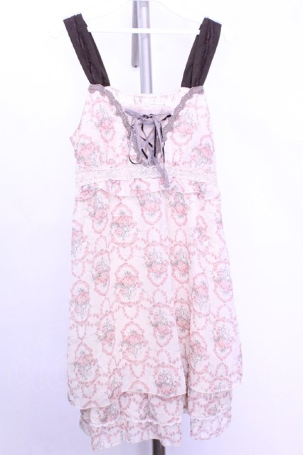 画像1: axes femme / ローズリースシフォンワンピース  アイボリー×ブラウン O-26-01-12-2019-AX-OP-IG-OS (1)