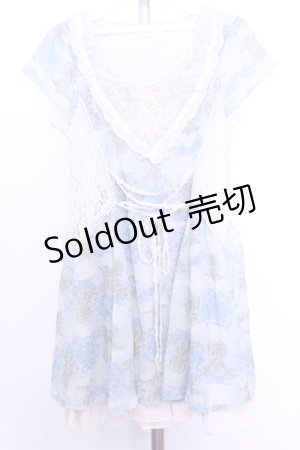 画像: axes femme / レースシフォン切替半袖ワンピース  サックス O-26-01-12-2020-AX-OP-IG-OS