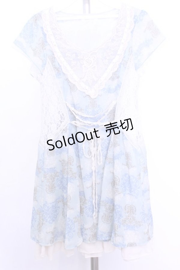 画像1: axes femme / レースシフォン切替半袖ワンピース  サックス O-26-01-12-2020-AX-OP-IG-OS (1)