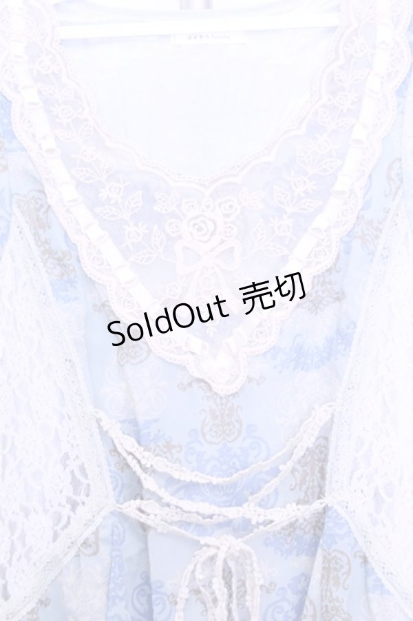 画像2: axes femme / レースシフォン切替半袖ワンピース  サックス O-26-01-12-2020-AX-OP-IG-OS (2)