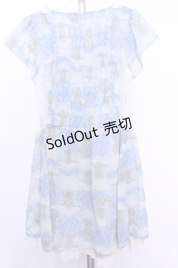 画像3: axes femme / レースシフォン切替半袖ワンピース  サックス O-26-01-12-2020-AX-OP-IG-OS (3)