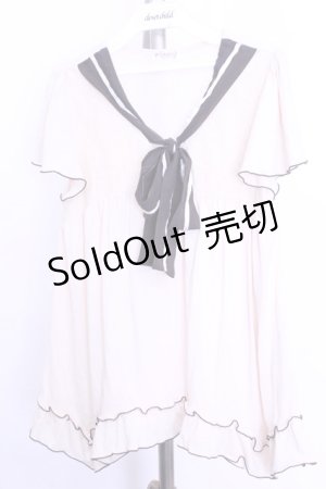 画像: axes femme / スカーフ風レース切替カットソー  アイボリー×ブラウン O-26-01-12-2022-AX-TO-IG-ZT542