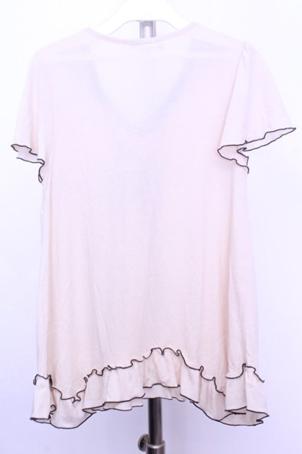 画像3: axes femme / スカーフ風レース切替カットソー  アイボリー×ブラウン O-26-01-12-2022-AX-TO-IG-OS (3)