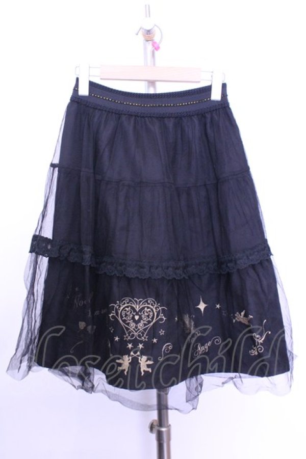 画像1: axes femme / 刺繍チュールスカート M クロ O-26-01-12-2023-AX-SK-IG-OS (1)